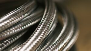 Close up of coil of industrial metal hose