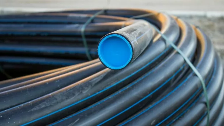 Coil of black industrial PVC hose